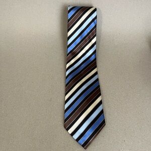 Elegant Striped Tie in Blue, Brown, and Cream